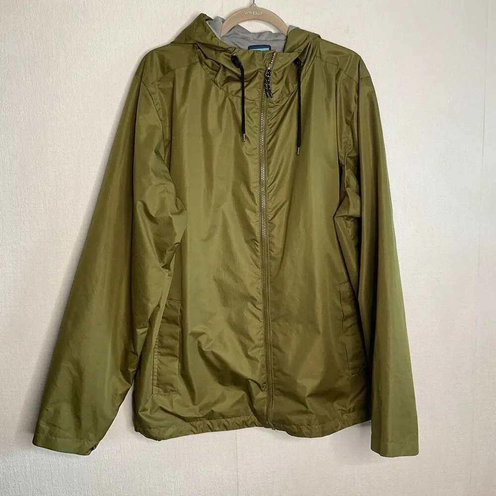 Iceburg Raincoat Mens Large Khaki‎ Olive Green lightweight Hooded Jacket Outdoor